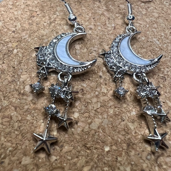 Silver Moon & Star Earrings - Picture 2 of 3